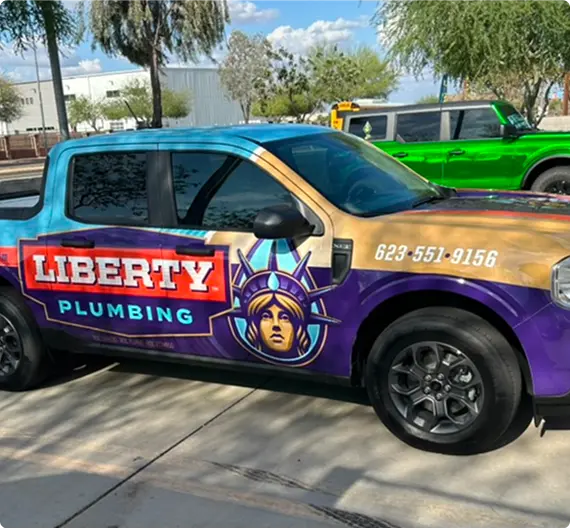 Liberty Plumbing branded service vehicle